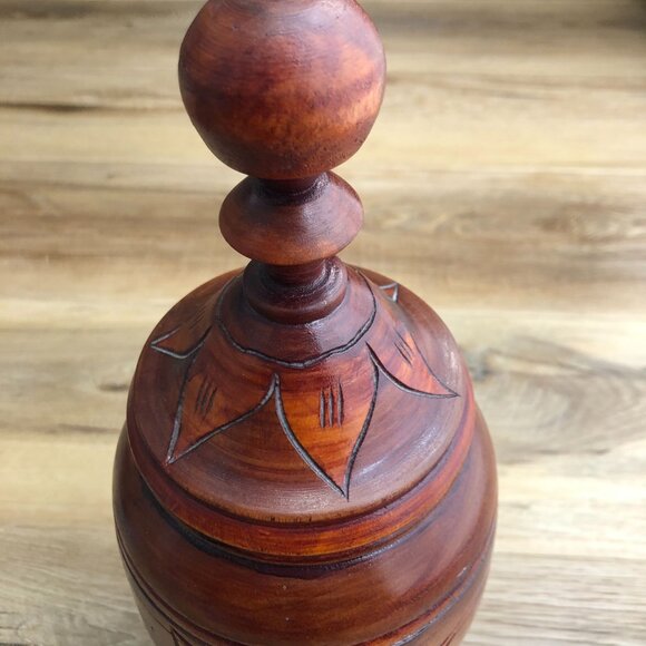 Vintage Hand Carved Wooden Vase With Lid Urn Floral Pedestal Jar 13in - Picture 4 of 9